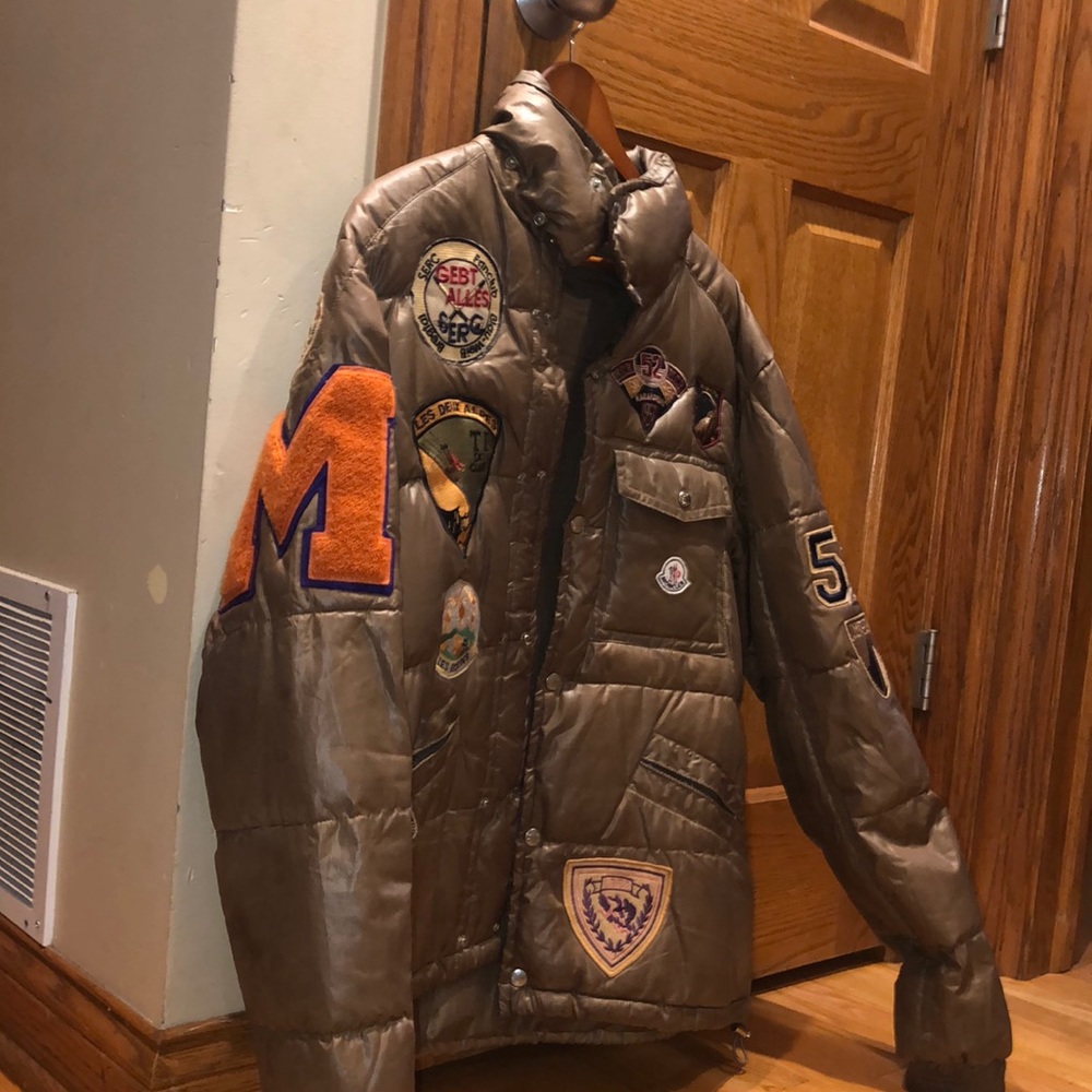 Moncler men’s brown jacket with patches